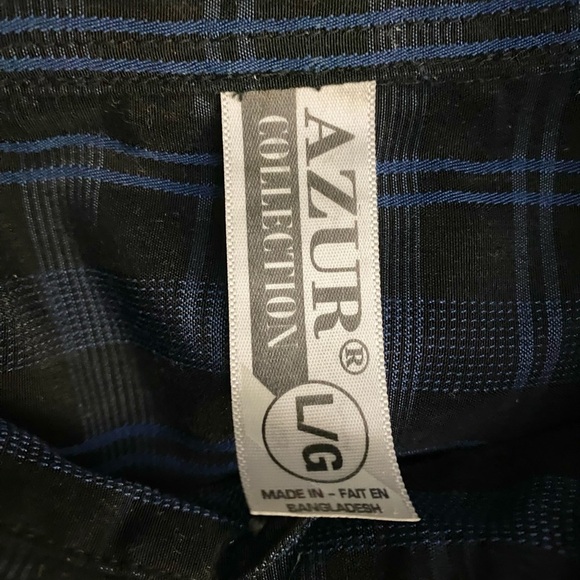 Azur Blue Plaid Men Short Sleeve Shirt - Picture 3 of 4